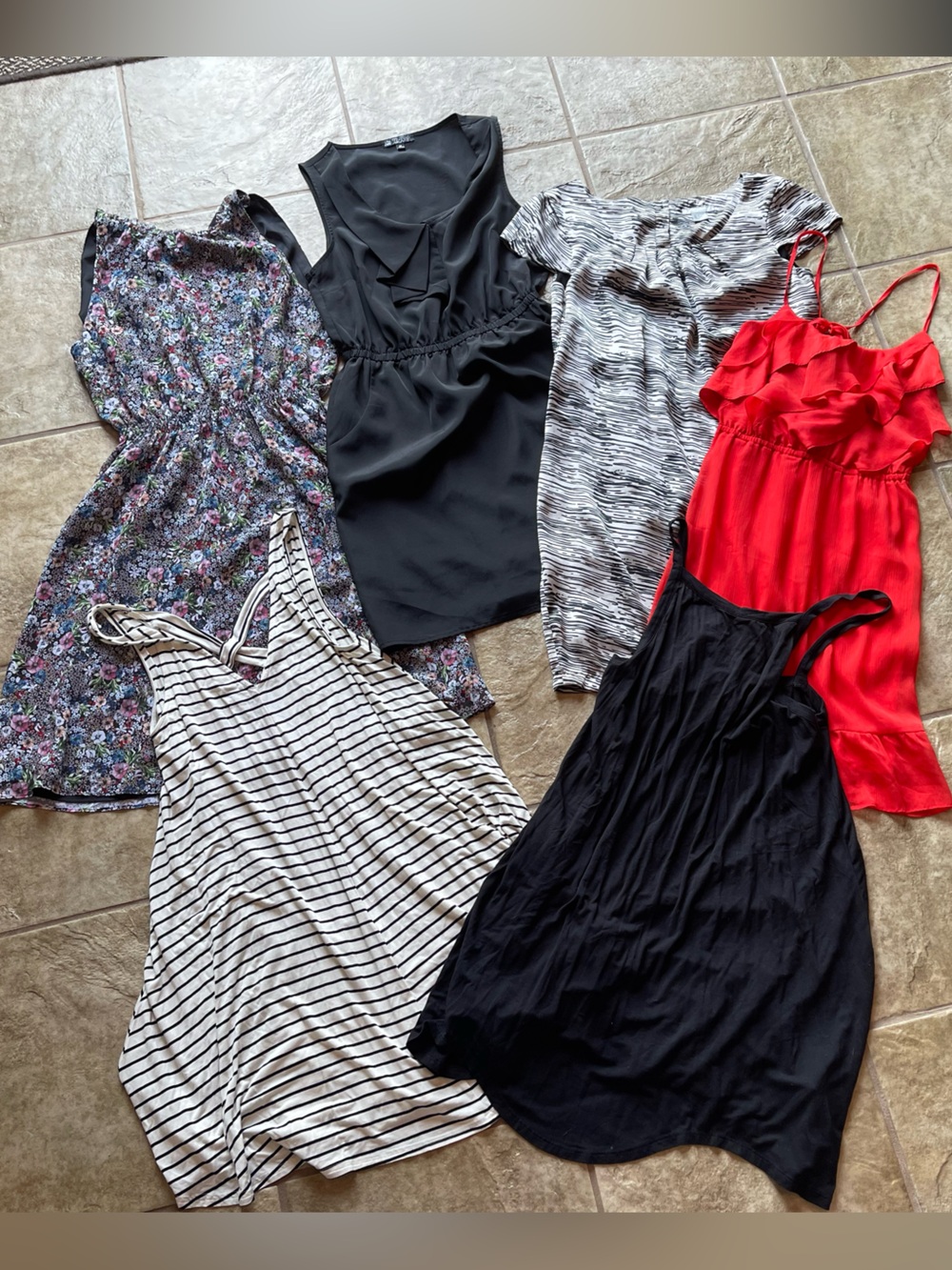 Mixed Lot of  6 Women's Dresses : Black, Red, Floral, Striped